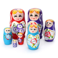 5 Pcs Lovely Russian Nesting Matryoshka Wooden Doll Set Tricky Toys Creative Gift