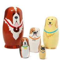 5 Pcs Russian Wooden Nesting Dolls Dogs Matryoshka Hand Painted Gift Tricky Toys Creative Gift