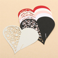 50Pcs Heart Laser Cut Pearlescent Paper Wedding Name Place Cards Wine Glass Party Accessories