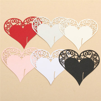 50Pcs Heart Shape Laser Cut Pearlescent Paper Wedding Name Place Cards Wine Glass Party Accessories