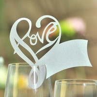 50Pcs LOVE Shape Wedding Name Place Cards Wine Glass Laser Cut Pearlescent Card Party Accessories