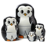 5Pcs Animal Nesting Dolls Traditional Wooden Handmade Matryoshka Gift Tricky Toys