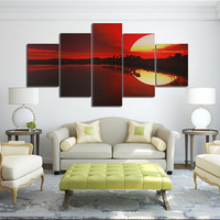 5PCS Frameless Sunset Landscape Canvas Painting Dusk Lakeside Picture Modern Wall Art