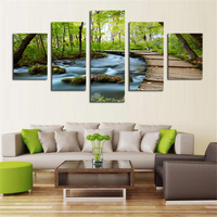 5PCS Stream Landscape Unframed Forest Oil Painting Canvas Home Decor