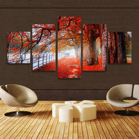 5Pcs Unframed Autumn Red Tree Abstract Canvas Wall Painting Picture Home Decor