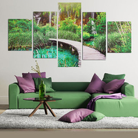 5PCS Unframed Landscape Wall Decor Stream Bridge Trees Canvas