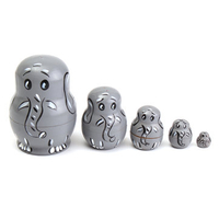 5PCS Wooden Russian Babushka Matryoshka Elephant Pattern Doll Nesting Doll Tricky Toys