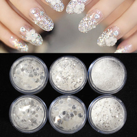 6 Boxes/Set Nail Art Glitter Powder Dust Sequin White Silver Manicure Decoration