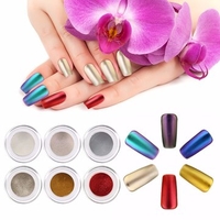 6 Colors Mirror Chrome Powder Metallic Effect Additive Pigment Nail Art Kit With Primer Top Coat
