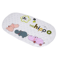 69×39cm PVC Hippo Cartoon Printing Bath Inserts Bathroom Shower Mat Rug Non-slip Suction Cups Rubber