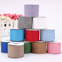 6CM 10M Faux Burlap Hessian Jute Bow Tape Arts Craft Gift Wrap Rustic Wired Ribbon Wedding Supply
