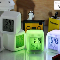 7 Colors Change Alarm Clock LED Light Digital LCD Clock Thermometer Calendar Date Time