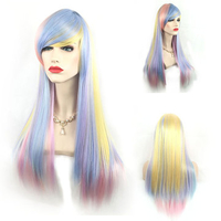 70cm Gradient Color Cosplay Wig Colorful Long Straight Hair High-Temperature Fiber Party