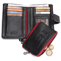 8 Card Slots Genuine Leather Wallet Vintage Sandstone Card Holder Coin Bag For Men