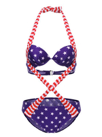American Flag Criss-cross Backless Lace Up Padding One-pieces Sexy Bikinis