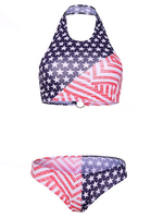 American Flag Printed Two-piece Halter Full Cup Backless Swimwear