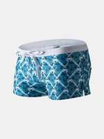 AUSTINBEM Sexy Low Waist Swimming Beach Printing Back Pocket Drawstring Boxers Trunks for Men