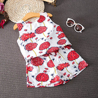 Baby Children Girl Flower Print O-neck Sleeveless Suit