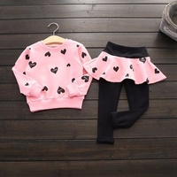 Baby Children Girl Heart Print Long Sleeve O-neck Suit
