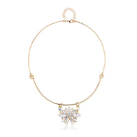 Balancing Style 24 Gold Plated Splice Flower Rhinestone Pendant Collar Necklace