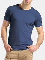 Basic Elastic Slim Soft Cotton Crew Neck Solid Color Casual T-shirt for Men