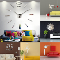Big Large DIY Frameless Wall Clock Kit 3D Mirror Decoration Silver