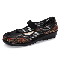 Big Size Mesh Breathable Flower Printing Wedge Heel Loafers