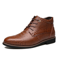 Big Size Mesh Crocodile Pattern Pointed Toe Leather Short Boots For Men