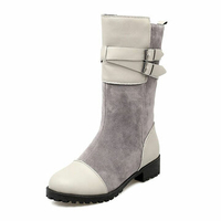 Big Size Suede Belt Buckle Fur Lining Mid Calf Snow Boots For Women