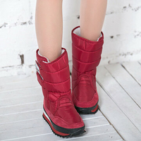 Big Size Waterproof Hook Loop Platform Fur Lined Mid Calf Boots