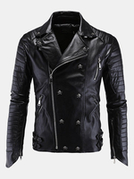 Black Slim Fit Punk Motorcycle Synthetic PU Leathter Coat Jacket for Men