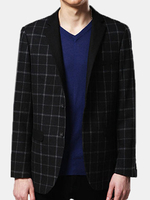 Black Stylish Single Breasted Casual Slim Checked Blazers for Men
