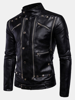 Black Zippers Motorcycle PU Leather Coat Jackets