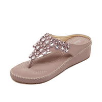 Bohemia Bead Rhinestone Clip Toe Slip On Flat Beach Flip Flops Sandals