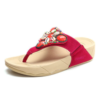 Bohemia Beaded Crystal Shell Platform Flip Flops Beach Slippers