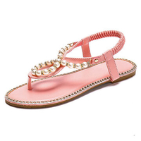 Bohemia Beaded Flip Flops Elastic Beach Flat Sandals