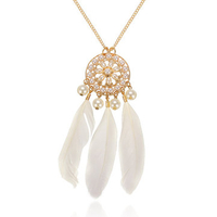 Bohemian Artificial Pearl Feather Sweater Necklace