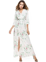 Bohemian Floral Lace Patchwork Splited V-neck 3/4 Sleeve Maxi Dresses