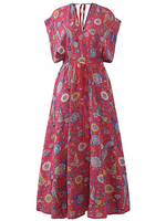 Bohemian Floral Printed Drawstring Waist Long Maxi Dresses