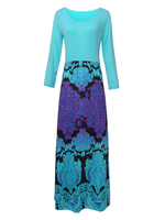 Bohemian Printed Long Sleeve O Neck Women Maxi Dresses