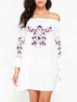 Bohemian Printed Long Sleeve Off Shoulder Sexy Mini Dresses