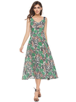 Bohemian Printed Sleeveless U Neck Dresses For Women