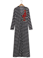 Bohemian Rose Embroidered Stripe V-Neck Long Sleeve Coats