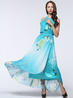 Bohemian Sleeveless Sky Blue Chiffon Dresses