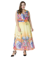 Bohemian Sleeveless V-neck Printed Chiffon Dresses For Women