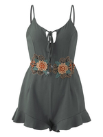 Bohemian Women Embroidered Spaghetti Strap Short Jumpsuits