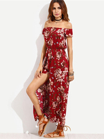 Bohemian Women Floral Printed Off Shoulder Maxi Dresses