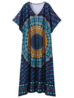 Bohemian Women Printed Batwing Sleeve Beach Holiday Maxi Dress