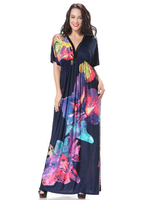 Bohemian Women Printed V-Neck High Waist Maxi Dress