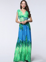 Bohemian Women Printed V-Neck Sleeveless Beach Maxi Dress
